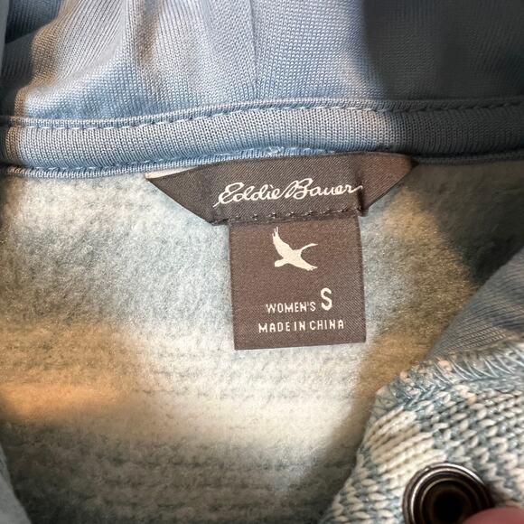 Eddie Bauer Striped Henley Hoodie Fleece Pullover Blue and White/Cream Women's S - Picture 3 of 8
